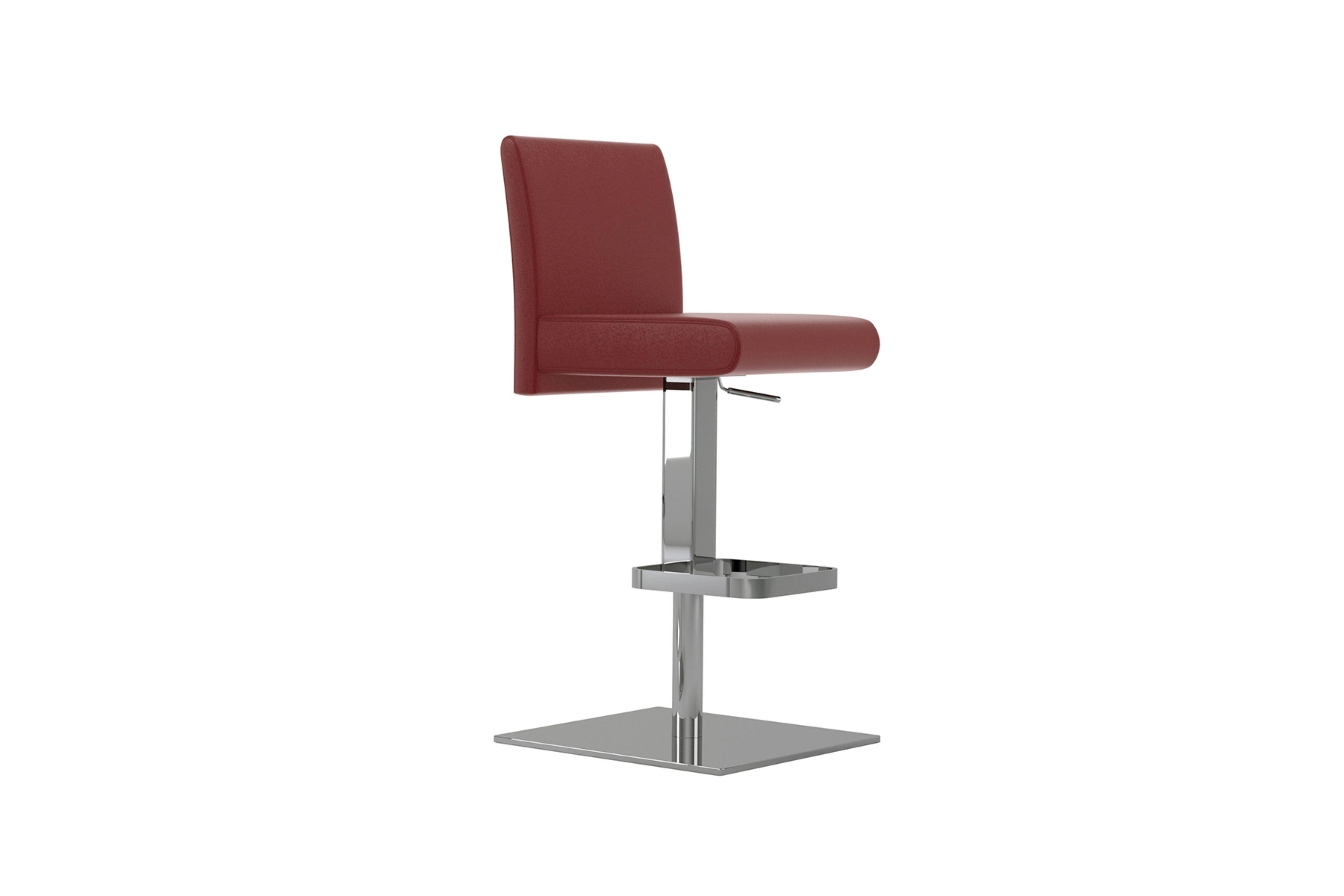 Sgabello da bar regolabile in pelle bordeaux, base cromata