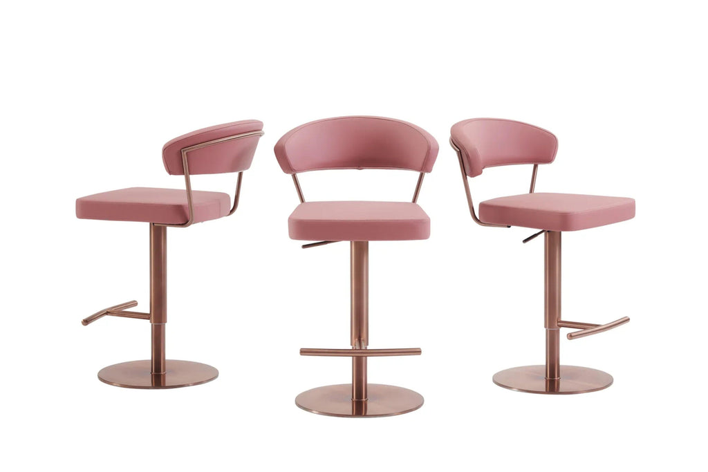 Sgabello da bar regolabile in similpelle rosa antico con base in oro rosa