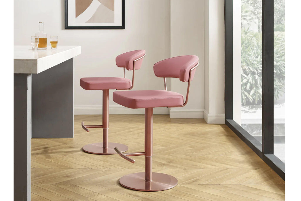 Sgabello da bar regolabile in similpelle rosa antico con base in oro rosa
