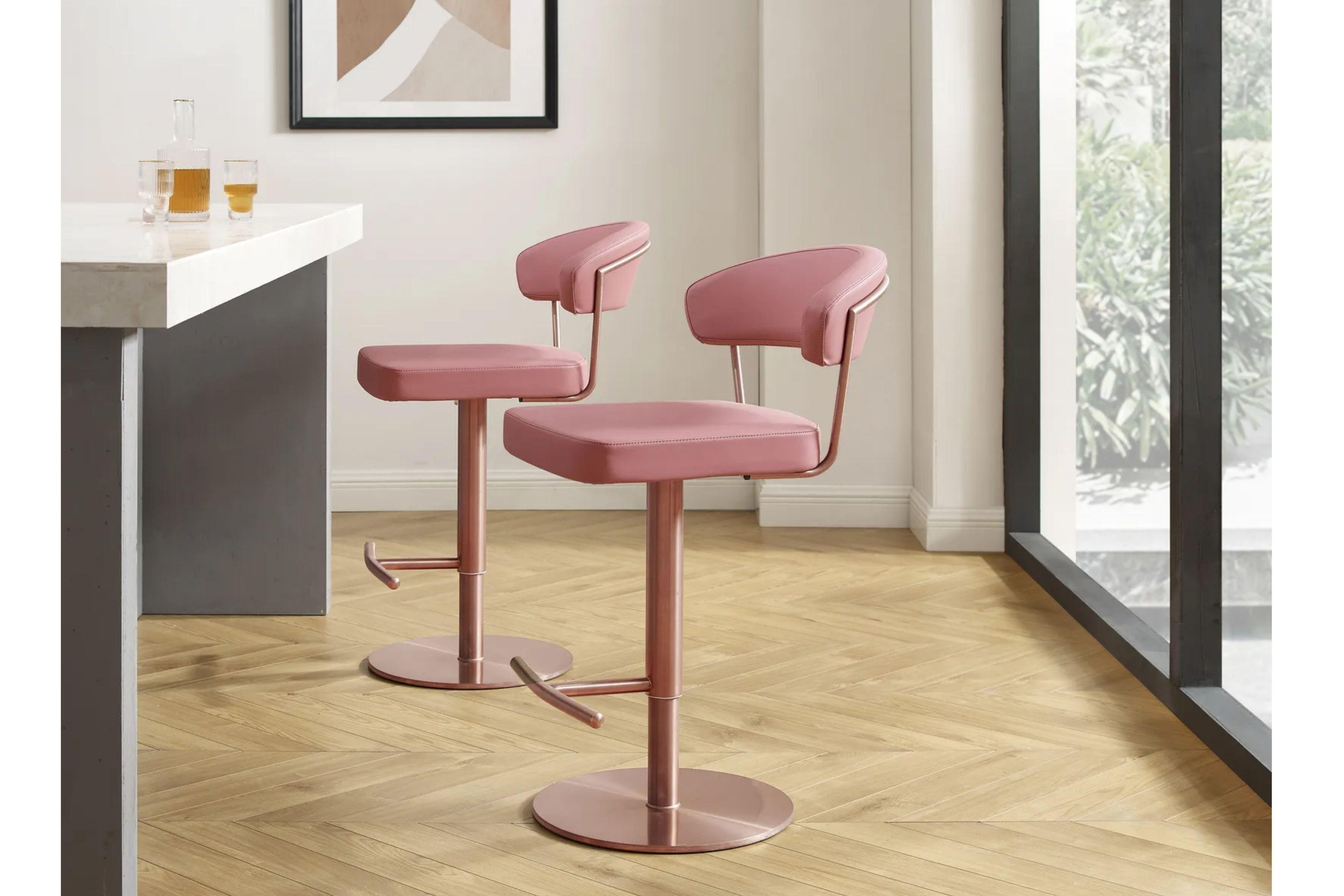 Sgabello da bar regolabile in similpelle rosa antico con base in oro rosa