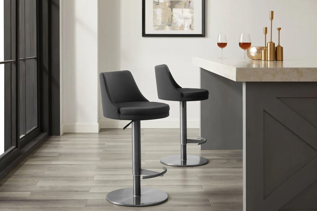 Sgabello da bar regolabile in pelle PU bianca con base oro rosa