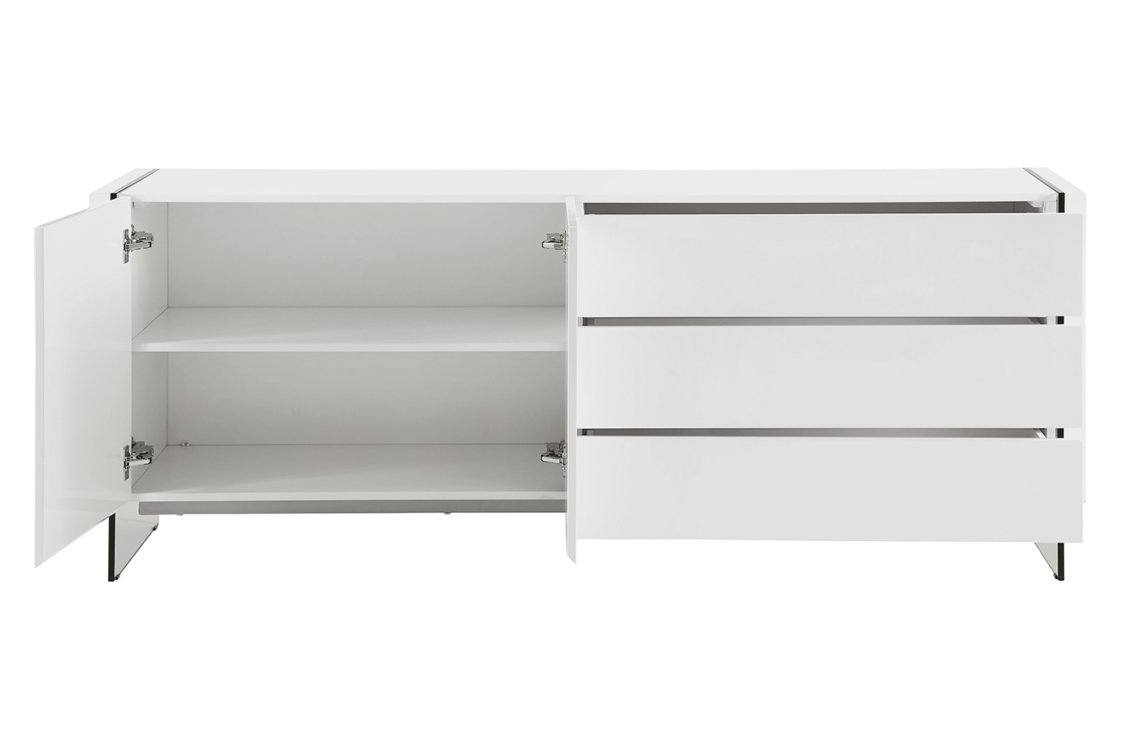 Credenza a buffet in lacca bianca lucida con ante in vetro